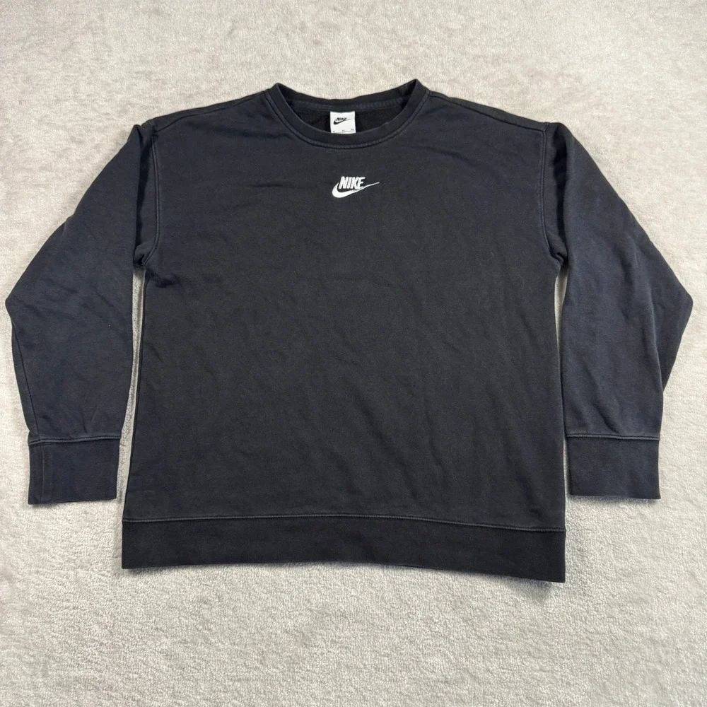 Nike Sweatshirt Mens XL Black Club‎ Fleece Crew Neck Embroidered Logo Pullover